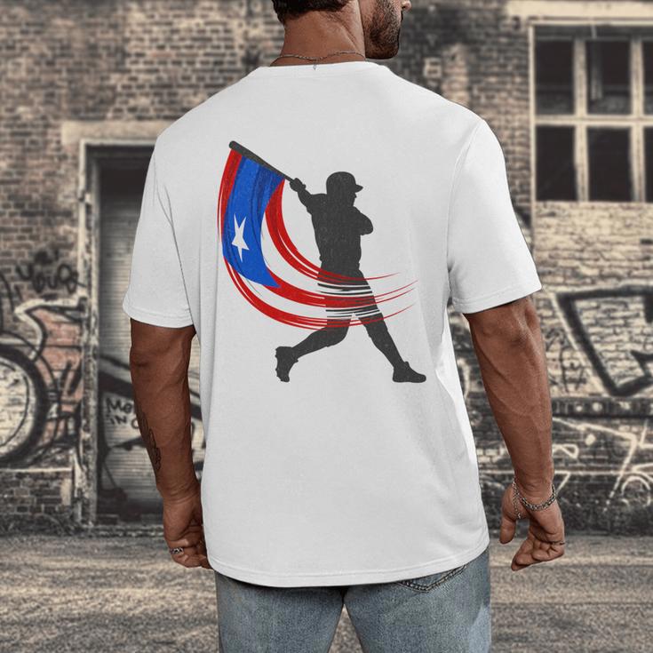 Puerto Rico Baseball Flag Player Boricua Heritage Sports Men's Back Print T-Shirt