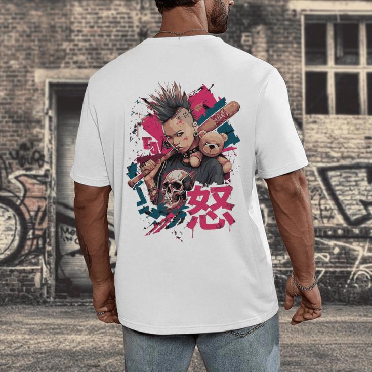 Punk Girl With Anger Kanji And Baseball Bat Men's Back Print T-Shirt