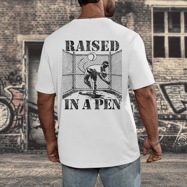 Raised In a Pen Baseball Pitcher Saying Bullpen Men's Back Print T-Shirt