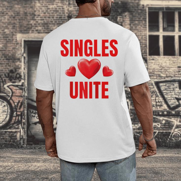 Singles Unite Valentines Day Humor For Singles Raglan Baseball Tee Men's Back Print T-Shirt