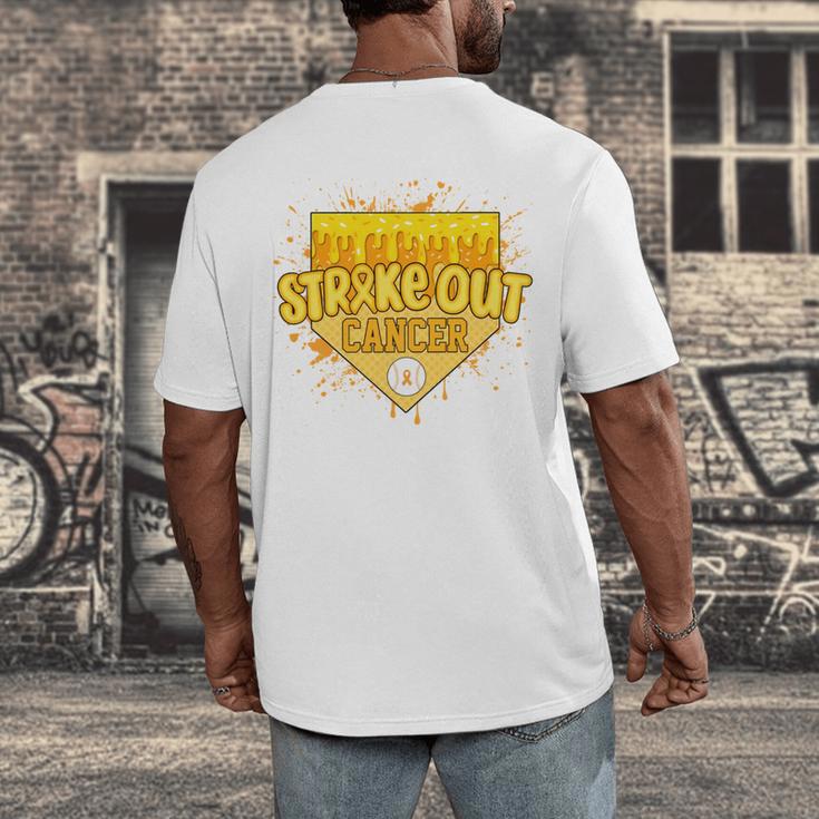 Strike Out Childhood Cancer Boys Baseball Drip Gold Ribbon Men's Back Print T-Shirt