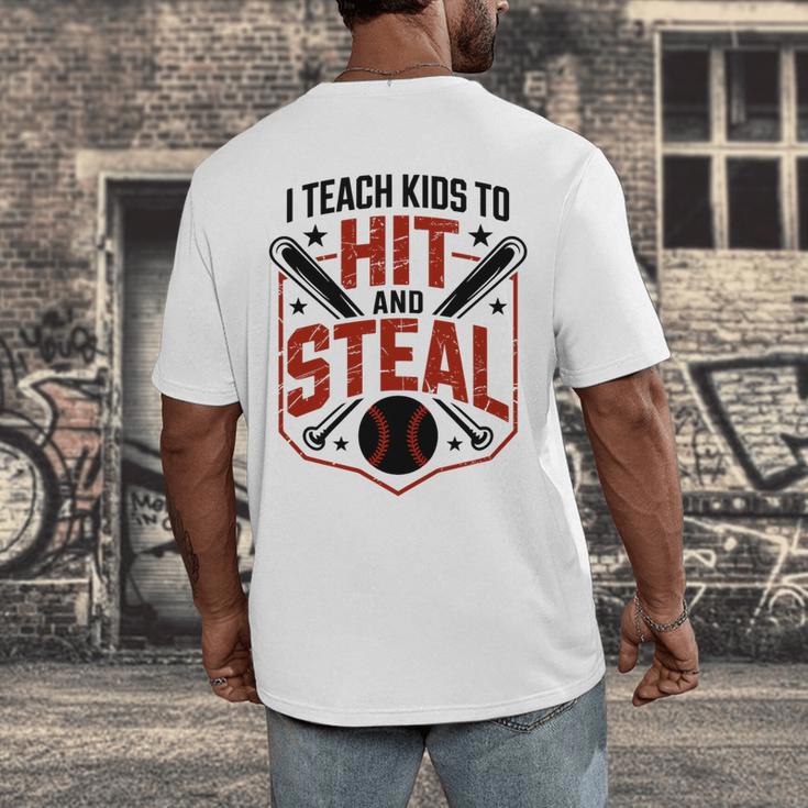 I Teach Kids To Hit And Steal Baseball Softball Coach Premium Tri-Blend Men's Back Print T-Shirt I Teach Kids To Hit And Steal Baseball Softball Coach Premium Tri-Blend Men's Back Print T-Shirt
