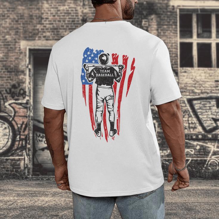US Flag Baseball Player Batter Sport Lover Team Coach Family Men's Back Print T-Shirt US Flag Baseball Player Batter Sport Lover Team Coach Family Men's Back Print T-Shirt