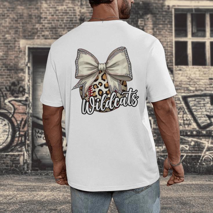Wildcats Baseball Leopard Print Coquette Bow Mascot Game Day Men's Back Print T-Shirt Wildcats Baseball Leopard Print Coquette Bow Mascot Game Day Men's Back Print T-Shirt