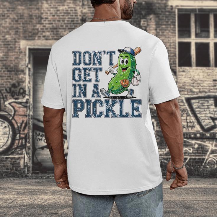 Youth Baseball Catcher Humor Don’t Get In A Pickle Men's Back Print T-Shirt