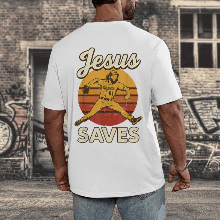 Youth Boy Baseball Jesus Saves Christian Baseball Religious Men's Back Print T-Shirt