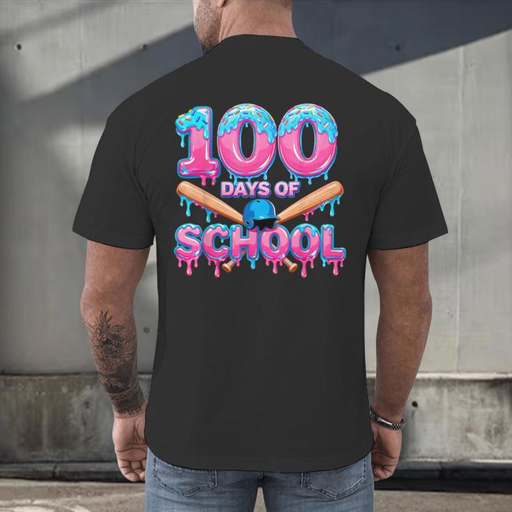 100 Days Of School Baseball Dripping Ice Cream 100th Day Men's Back Print T-Shirt