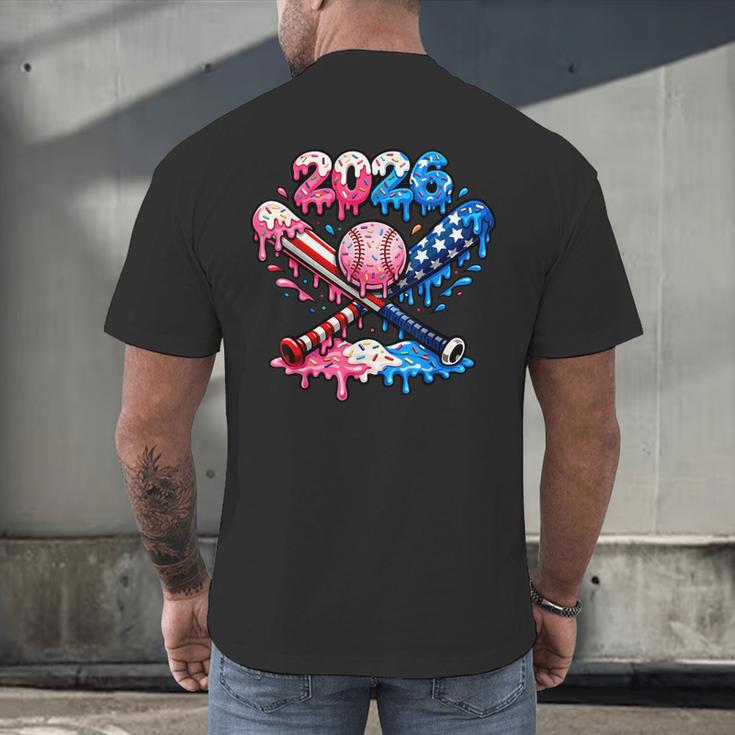 2026 American Flag Baseball Ice Cream Drip Bats Boys Men's Back Print T-Shirt