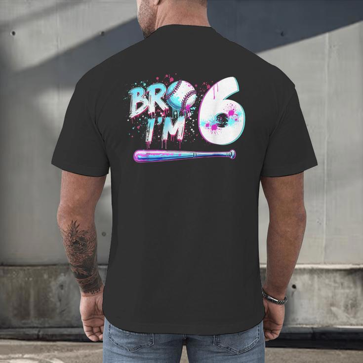 6th Birthday Boy Bro I'm 6 Year Old Baseball Ice Cream Drip Men's Back Print T-Shirt