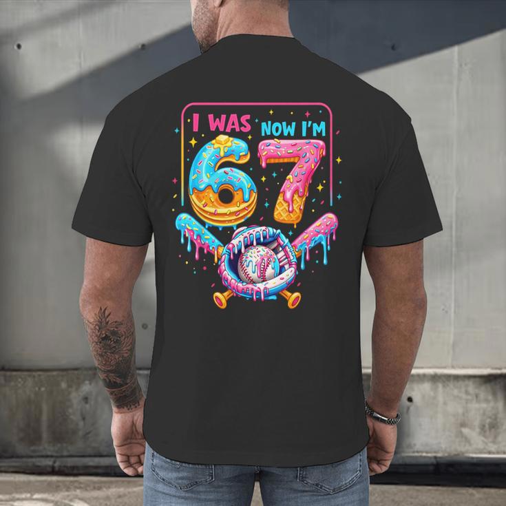 7th Birthday Boys I Was 6 Now I'm 7 Baseball Ice Cream Drip Men's Back Print T-Shirt