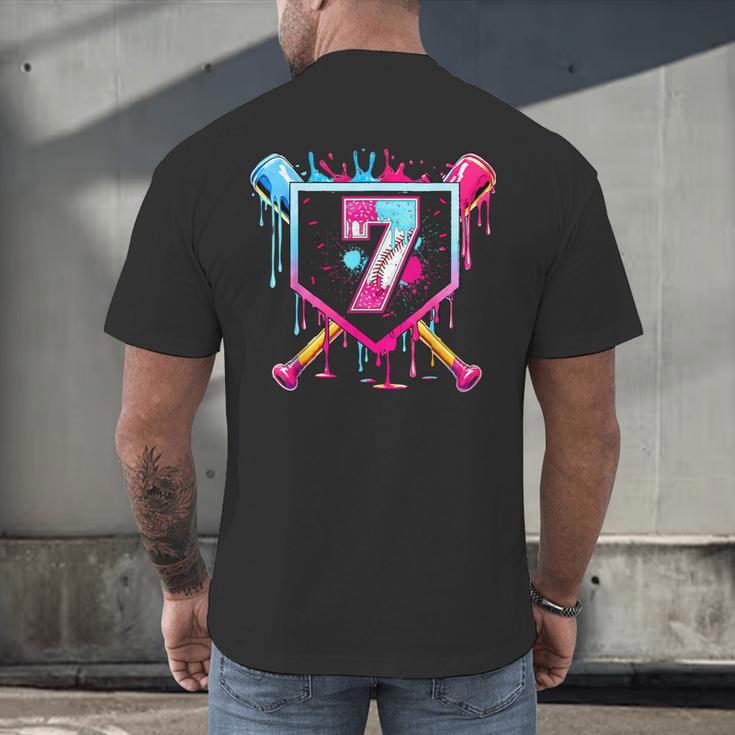 7th Birthday Boys Baseball Ice Cream Drip Boys Baseball Men's Back Print T-Shirt 7th Birthday Boys Baseball Ice Cream Drip Boys Baseball Men's Back Print T-Shirt