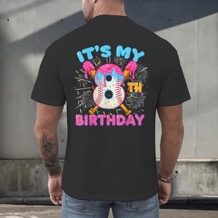 8th Birthday Baseball 8 Year Old Ice Cream Drip Boy Baseball Men's Back Print T-Shirt