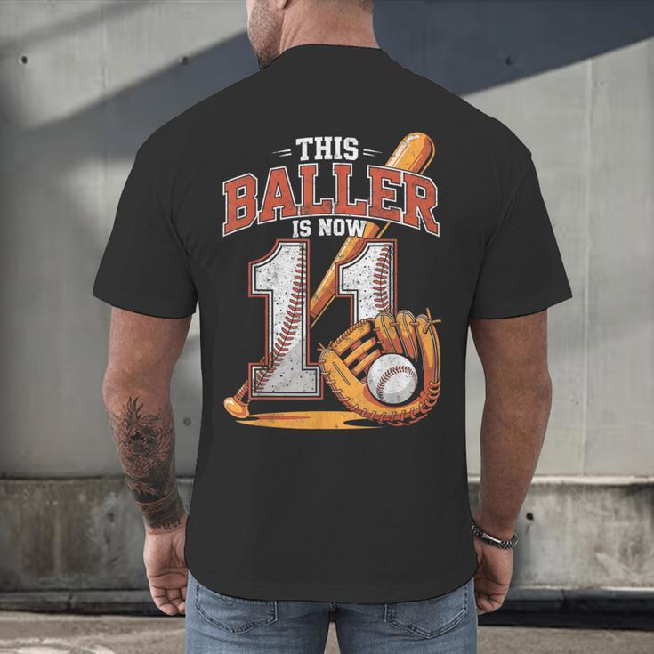 This Baller Is Now 11 Year Baseball Player 11th Birthday Boy Men's Back Print T-Shirt
