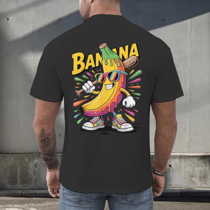 Banana Baseball Cartoon Cool Sports Kids Teens Men's Back Print T-Shirt
