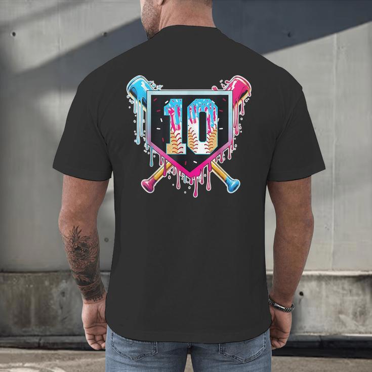 Baseball 10 Year Old Boy Ice Cream Drip 10th Birthday Player Men's Back Print T-Shirt Baseball 10 Year Old Boy Ice Cream Drip 10th Birthday Player Men's Back Print T-Shirt