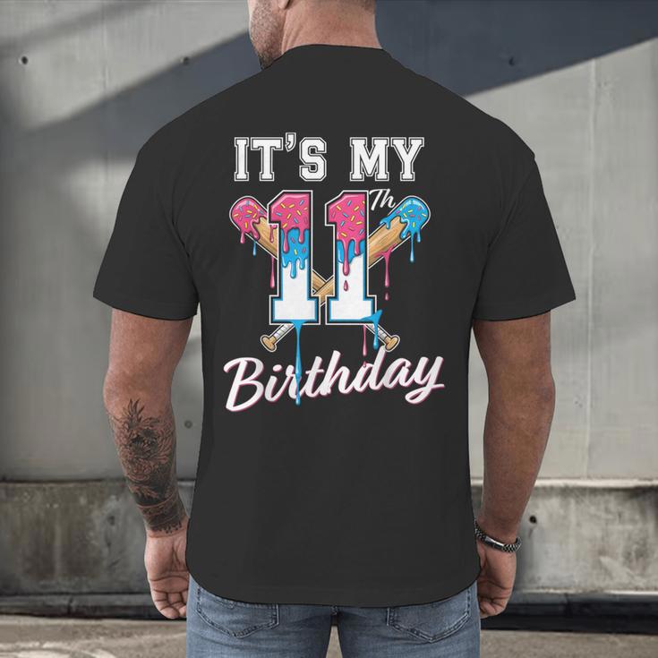 Baseball 11 Year Old Ice Cream Drip 11th Birthday Boys Men's Back Print T-Shirt
