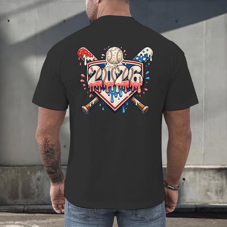 Baseball 2026 Ice Cream Drip Bats For Boys Birthday Graphic Men's Back Print T-Shirt Baseball 2026 Ice Cream Drip Bats For Boys Birthday Graphic Men's Back Print T-Shirt