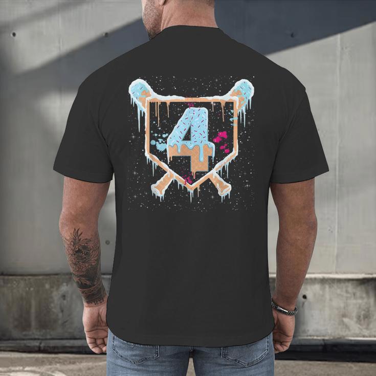 Baseball 4 Year Old Ice Cream Drip 4th Birthday Boy Number 4 Men's Back Print T-Shirt