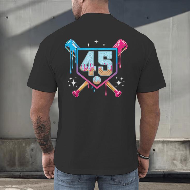 Baseball 45 Year Old Ice Cream Drip 45th Birthday Number 45 Men's Back Print T-Shirt Baseball 45 Year Old Ice Cream Drip 45th Birthday Number 45 Men's Back Print T-Shirt