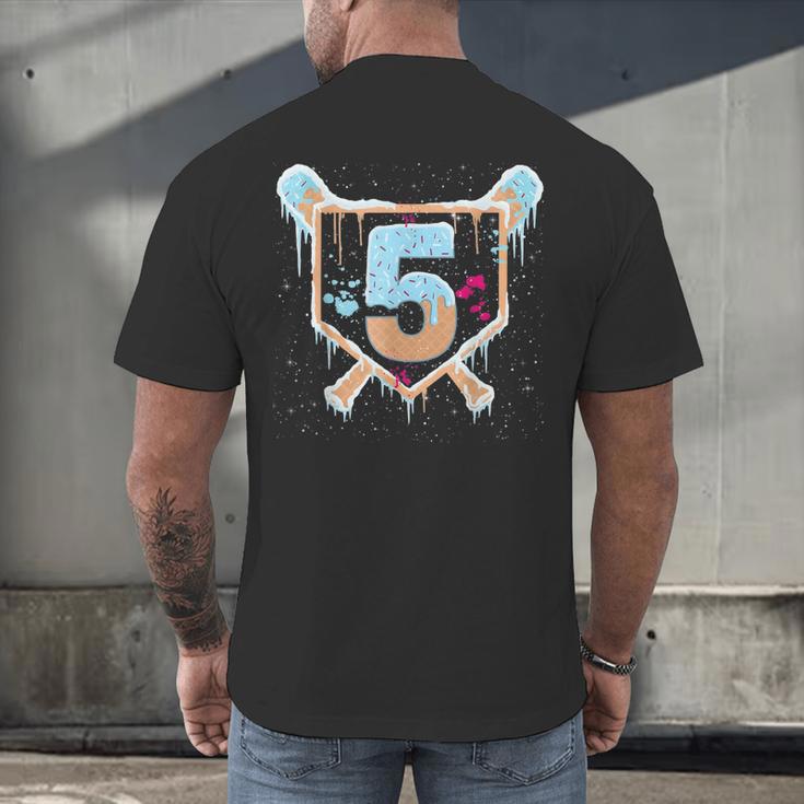 Baseball 5 Year Old Ice Cream Drip 5th Birthday Boy Number 5 Men's Back Print T-Shirt Baseball 5 Year Old Ice Cream Drip 5th Birthday Boy Number 5 Men's Back Print T-Shirt
