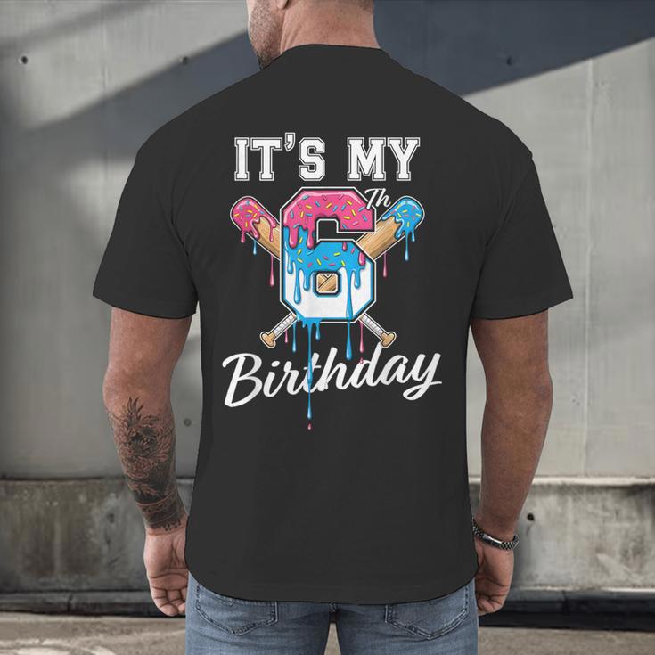 Baseball 6 Year Old Ice Cream Drip 6th Birthday Boy Number 6 Men's Back Print T-Shirt