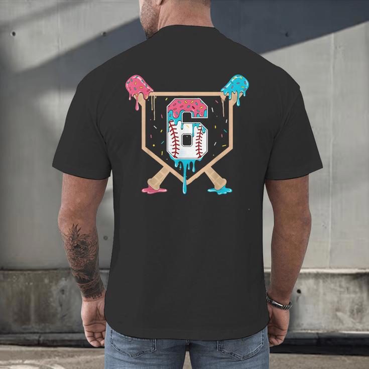 Baseball 6 Year Old Ice Cream Drip 6th Birthday Boys Player Men's Back Print T-Shirt