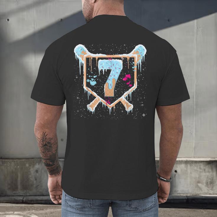 Baseball 7 Year Old Ice Cream Drip 7th Birthday Boy Number 7 Men's Back Print T-Shirt Baseball 7 Year Old Ice Cream Drip 7th Birthday Boy Number 7 Men's Back Print T-Shirt