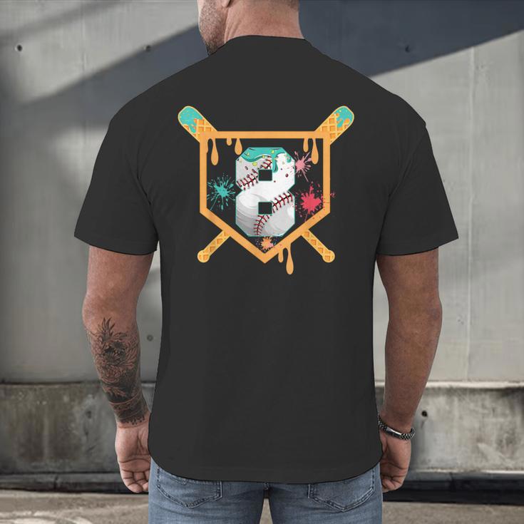 Baseball 8 Year Old Ice Cream Drip 8th Birthday Boy Number 8 Men's Back Print T-Shirt Baseball 8 Year Old Ice Cream Drip 8th Birthday Boy Number 8 Men's Back Print T-Shirt
