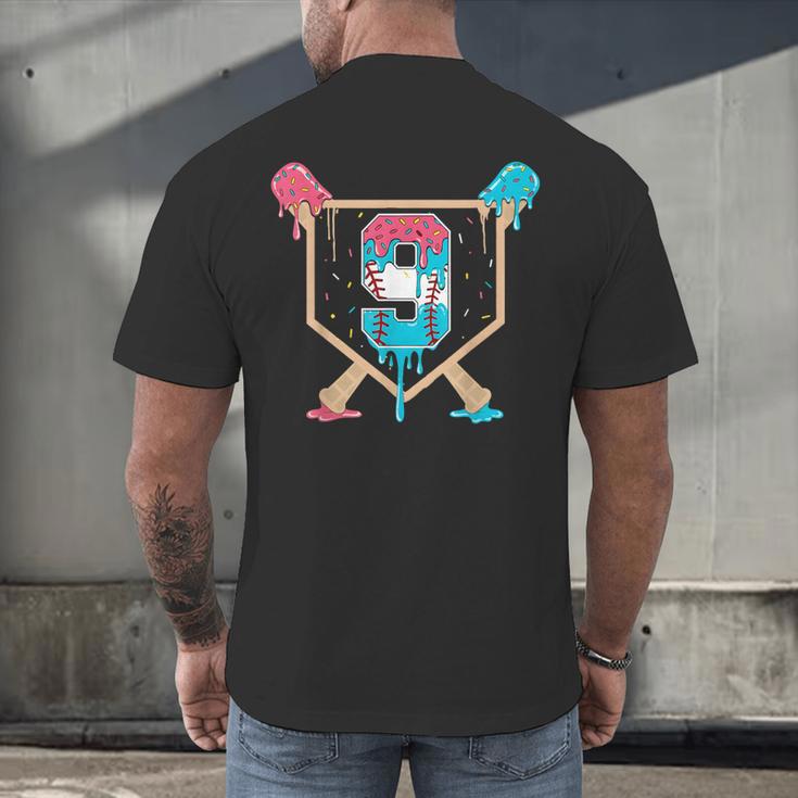 Baseball 9 Year Old Ice Cream Drip 9th Birthday Boys Player Men's Back Print T-Shirt Baseball 9 Year Old Ice Cream Drip 9th Birthday Boys Player Men's Back Print T-Shirt