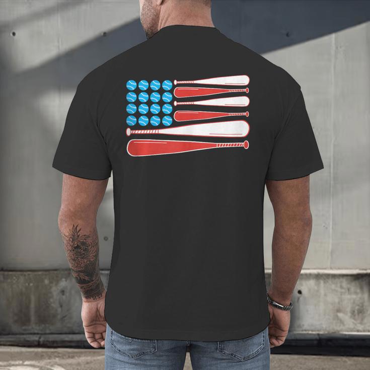 Baseball American Flag Patriotic USA Pride Men's Back Print T-Shirt