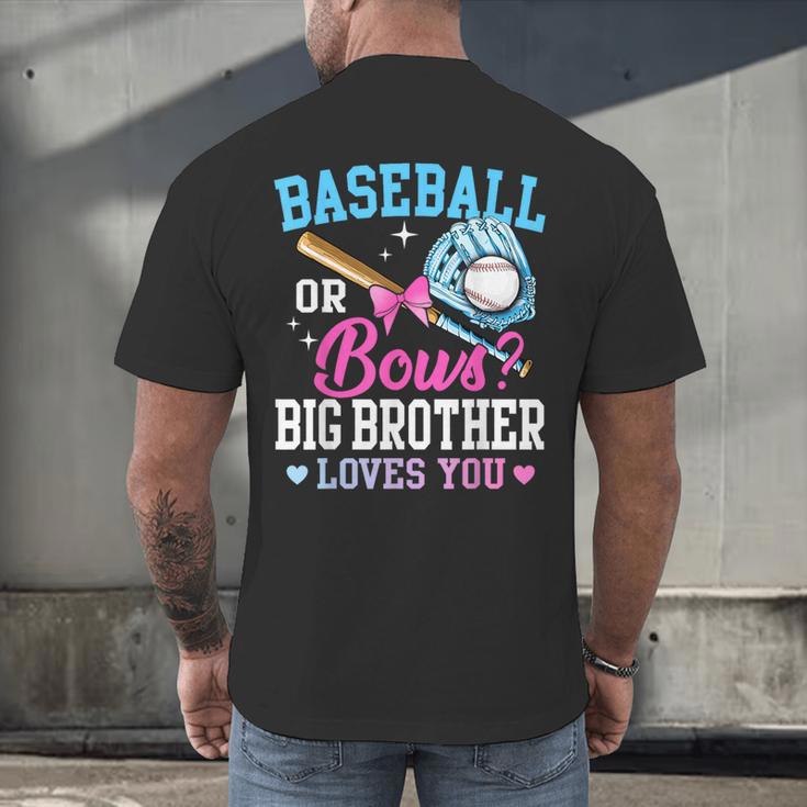 Baseball Or Bows Big Brother Loves You Gender Pink Or Blue Men's Back Print T-Shirt Baseball Or Bows Big Brother Loves You Gender Pink Or Blue Men's Back Print T-Shirt