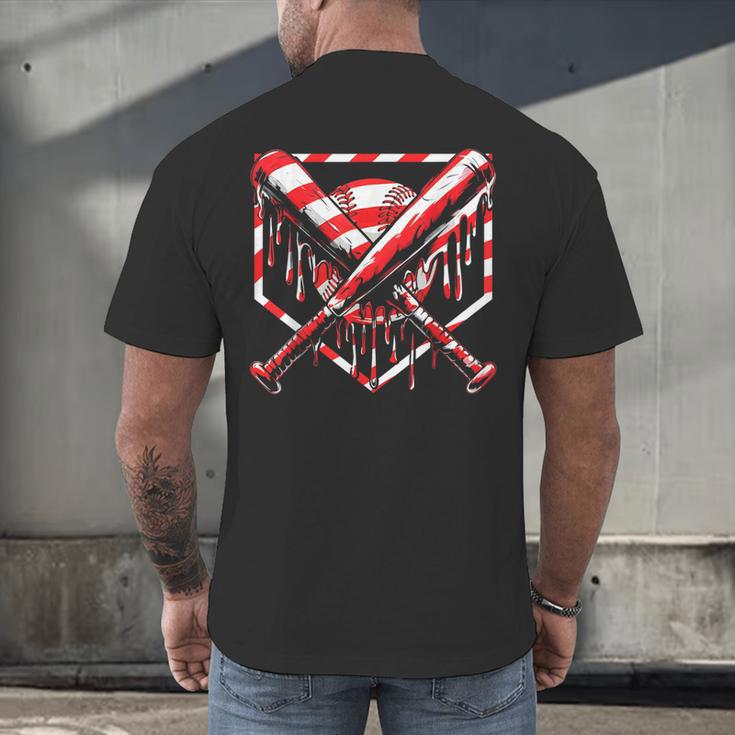 Baseball Candy Cane Christmas Baseball Ice Cream Drip Boys Men's Back Print T-Shirt Baseball Candy Cane Christmas Baseball Ice Cream Drip Boys Men's Back Print T-Shirt