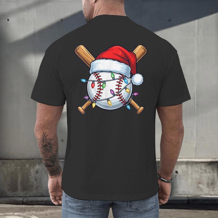 Baseball Christmas Lights Santa Christmas Baseball Player Men's Back Print T-Shirt