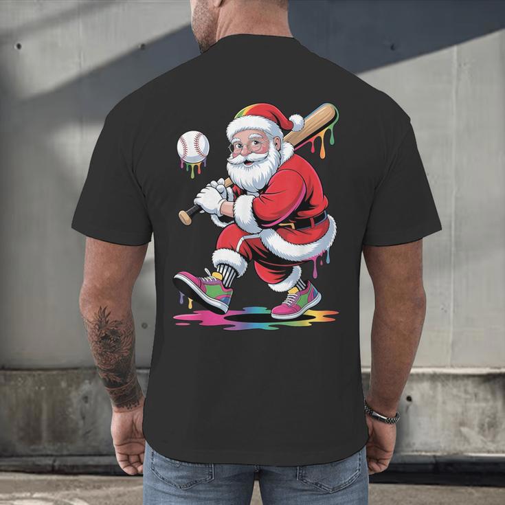 Baseball Christmas Santa Claus Batter Baseball Drip Men's Back Print T-Shirt Baseball Christmas Santa Claus Batter Baseball Drip Men's Back Print T-Shirt