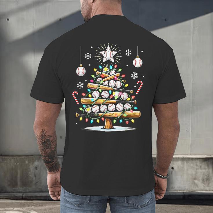Baseball Christmas Tree Lights Men's Back Print T-Shirt