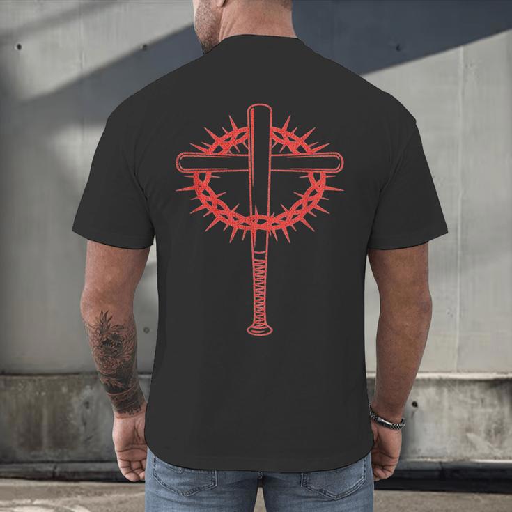 Baseball Cross Bats Pitcher Jesus Faith Men's Back Print T-Shirt Baseball Cross Bats Pitcher Jesus Faith Men's Back Print T-Shirt