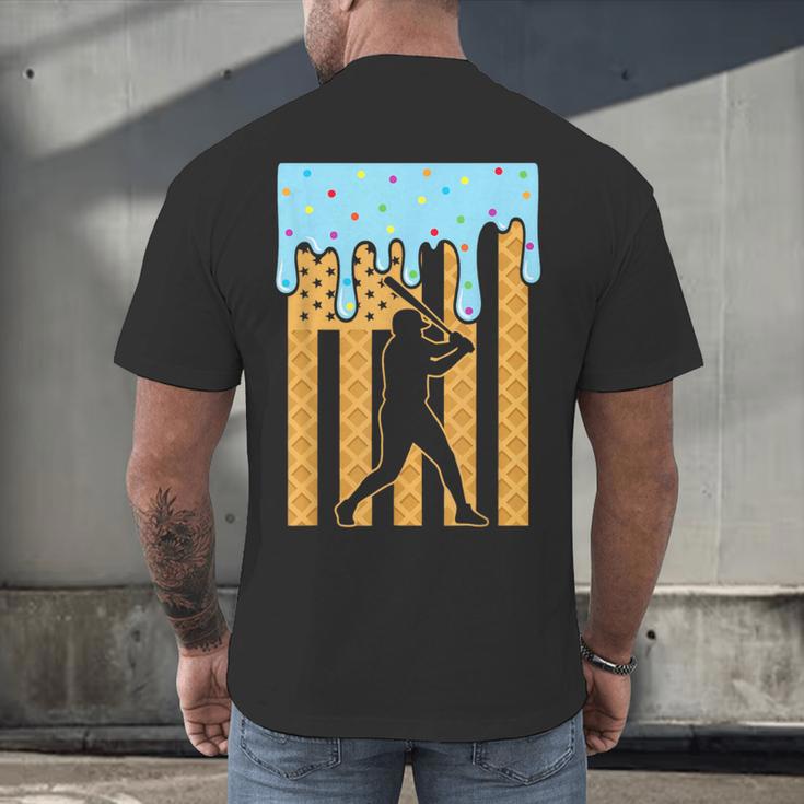 Baseball Drip Dripping Ice Cream Sport Player American Flag Men's Back Print T-Shirt Baseball Drip Dripping Ice Cream Sport Player American Flag Men's Back Print T-Shirt