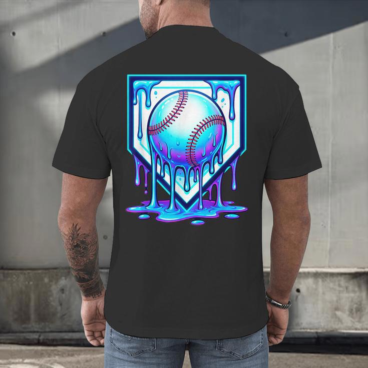 Baseball Drip Ice Cream Blue Glow Melt Ball Graphic Men's Back Print T-Shirt