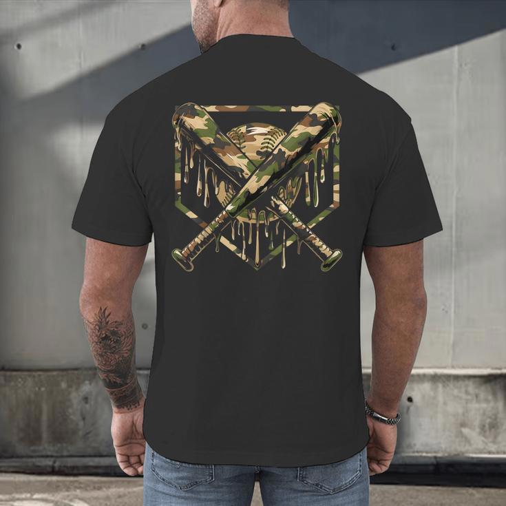Baseball Drip Ice Cream Camo Home Plate Bats Sports Game Day Men's Back Print T-Shirt Baseball Drip Ice Cream Camo Home Plate Bats Sports Game Day Men's Back Print T-Shirt