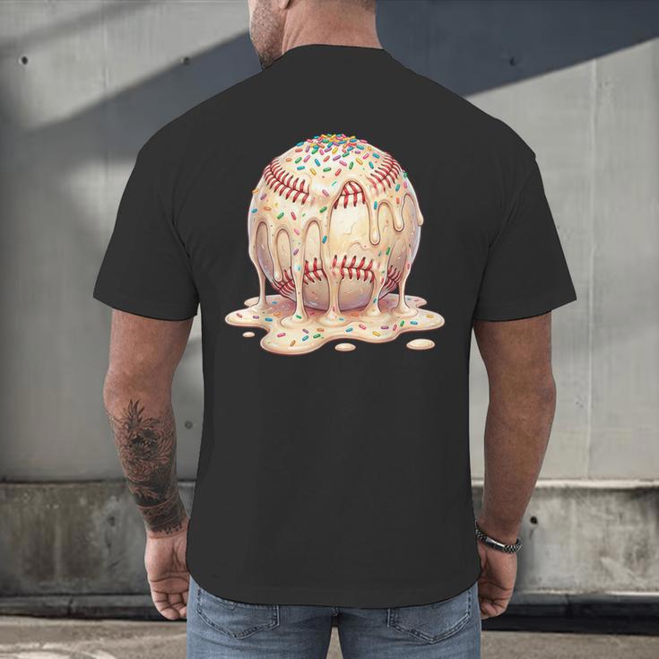 Baseball Drip Ice Cream Melting Illustration Men's Back Print T-Shirt Baseball Drip Ice Cream Melting Illustration Men's Back Print T-Shirt