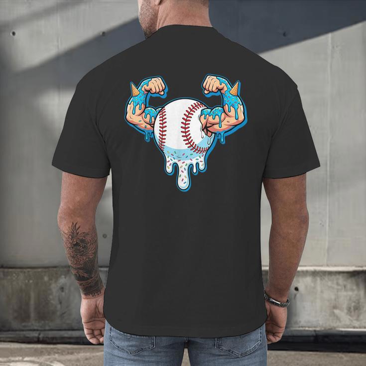 Baseball Drip Ice Cream Strong Character Men's Back Print T-Shirt Baseball Drip Ice Cream Strong Character Men's Back Print T-Shirt