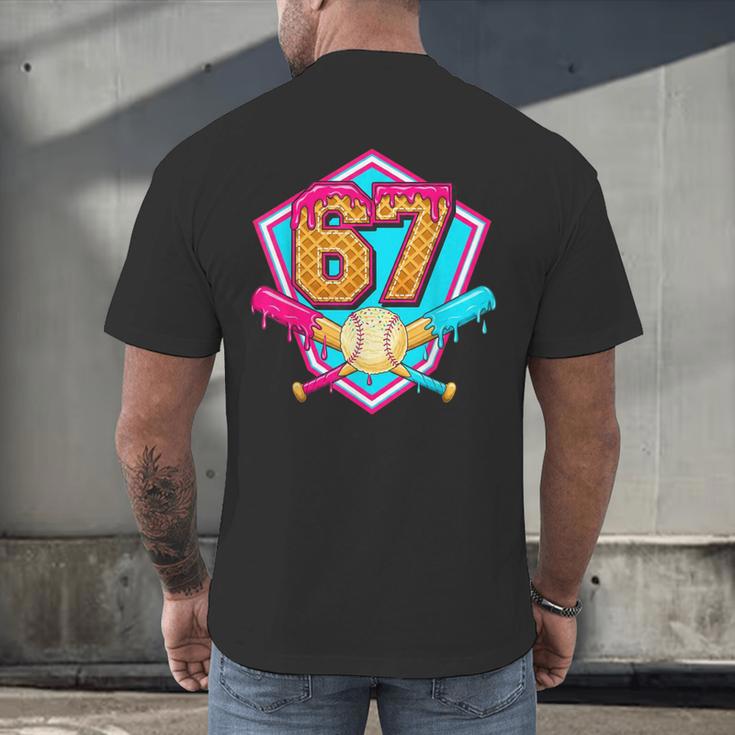 Baseball Drip Jersey Number 67 For Players & 67th Birthday Men's Back Print T-Shirt