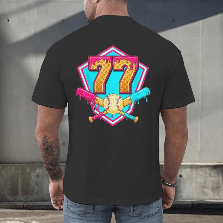Baseball Drip Jersey Number 77 For Players & 77th Birthday Men's Back Print T-Shirt
