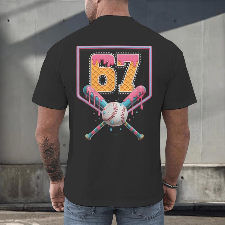 Baseball Drip Number 67 Fun Six Seven 6 7 Meme Men's Back Print T-Shirt Baseball Drip Number 67 Fun Six Seven 6 7 Meme Men's Back Print T-Shirt