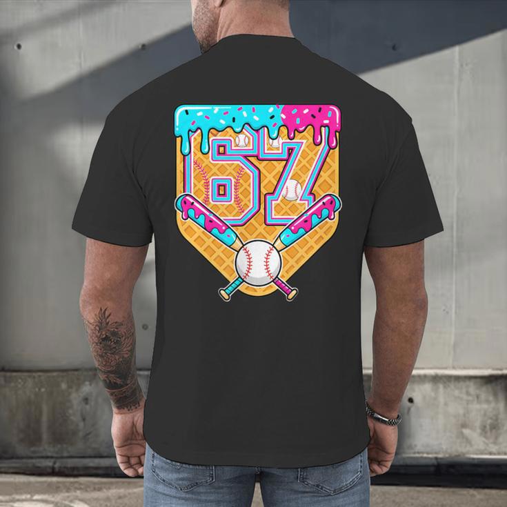 Baseball Drip Number 67 Ice Cream Home Plate Drip Men's Back Print T-Shirt