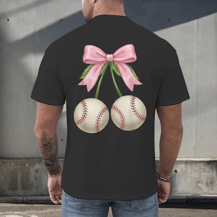 Baseball Girls Women Coquette Pink Bow Baseball Men's Back Print T-Shirt