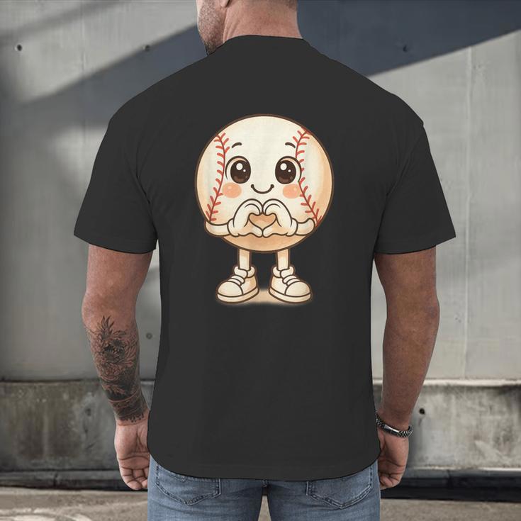 Baseball With Heart Hands Love Cute Baseball Men's Back Print T-Shirt