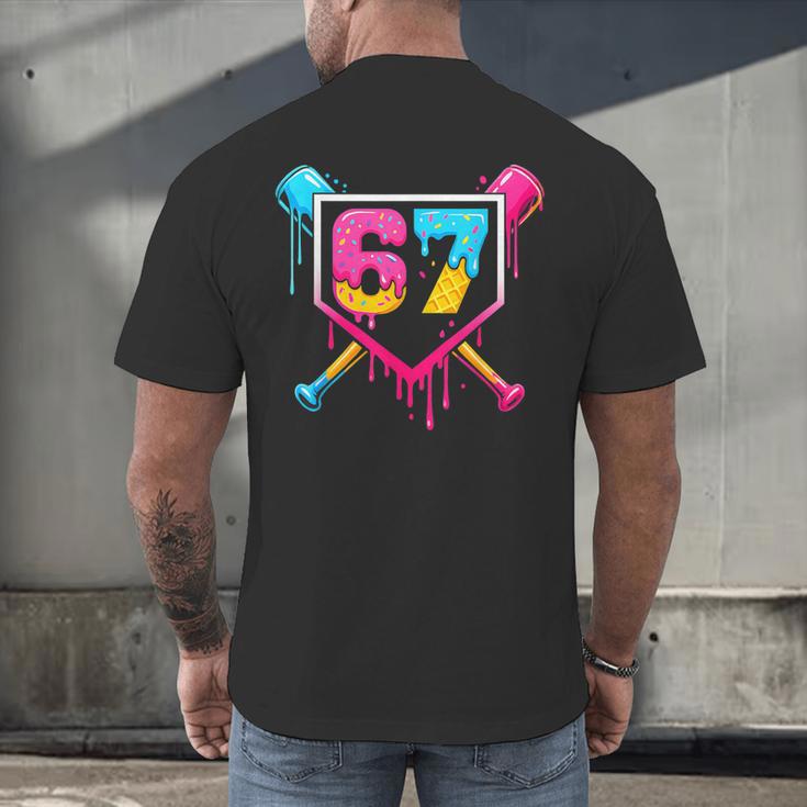 Baseball Ice Cream Drip 67 Meme Six Seven 67th Birthday Men's Back Print T-Shirt Baseball Ice Cream Drip 67 Meme Six Seven 67th Birthday Men's Back Print T-Shirt