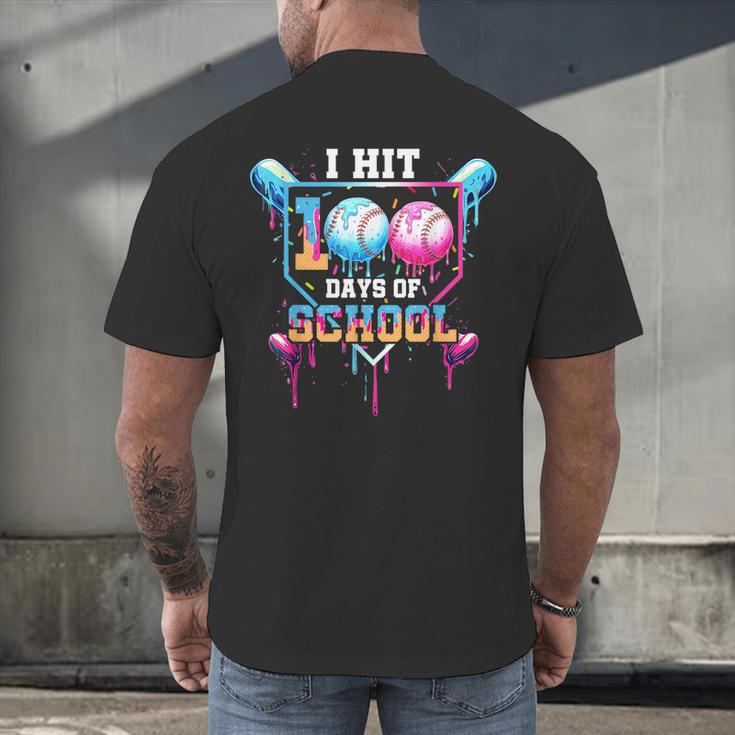 Baseball Ice Cream Drip I Hit 100 Days Of School Boys Kids Men's Back Print T-Shirt