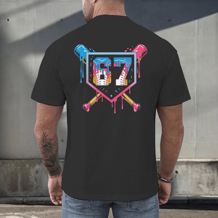 Baseball Ice Cream Drip Number 67 Player 67th Birthday 6 7 Men's Back Print T-Shirt Baseball Ice Cream Drip Number 67 Player 67th Birthday 6 7 Men's Back Print T-Shirt